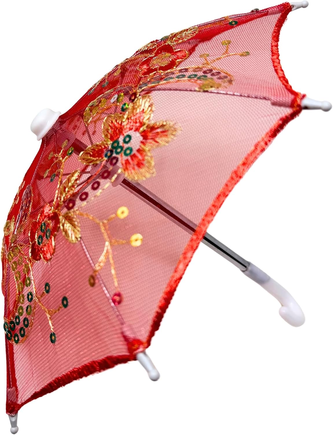 Pack of 6 Mini Lace Umbrella Parasols with Sequins - Delicate Dolls Size Decorative Small Umbrella for Weddings, Baby Showers, Parties and Events - 11.6 inch Diameter