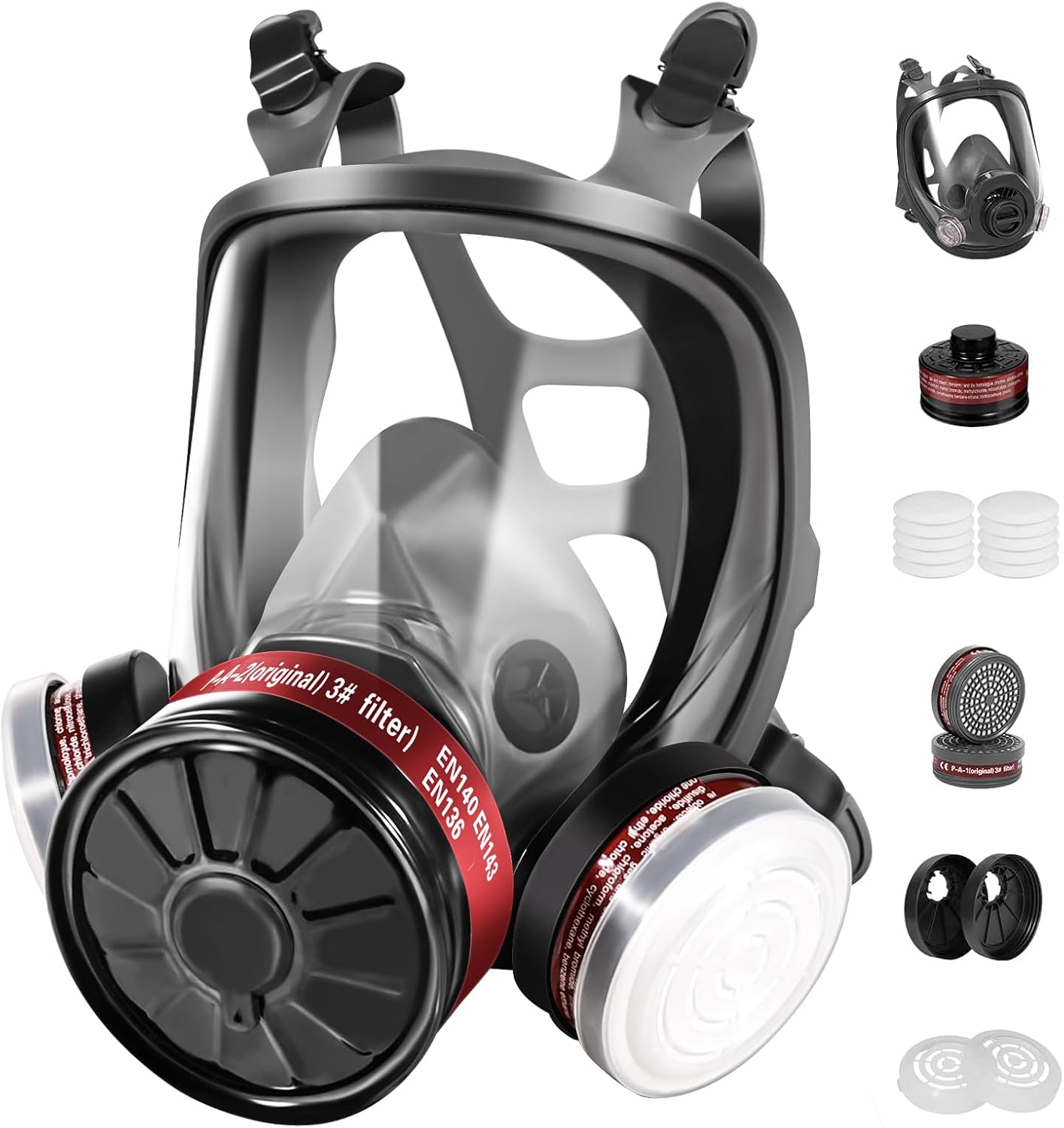 Gas Masks Survival Nuclear and Chemical - Reusable Full Face Respirator Mask with P-A-1 & 40mm Activated Carbon Filter for Chemicals,Painting,Sanding,Polishing