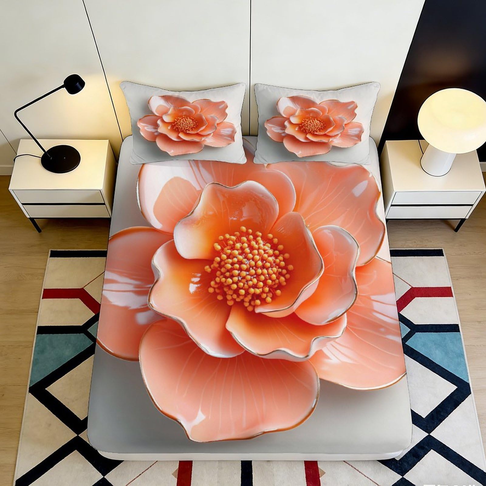 Jqzkxnhpbr Style-1 3D Printed Peach Blossom Fitted Sheet Microfiber Soft Bed Cover Floral Decor For Bedroom Dorm Mattress Protection 90X200x25cm