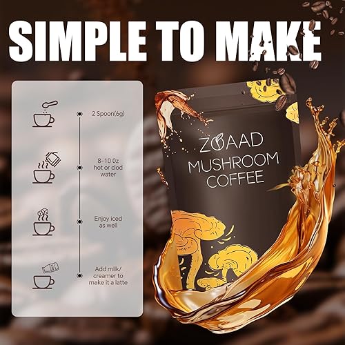 Miniatura 6 de Café de hongos, 6 hongos orgánicos con melena de león y café Cordyceps para energía sostenida, enfoque mental, digestión y apoyo inmunológico, café