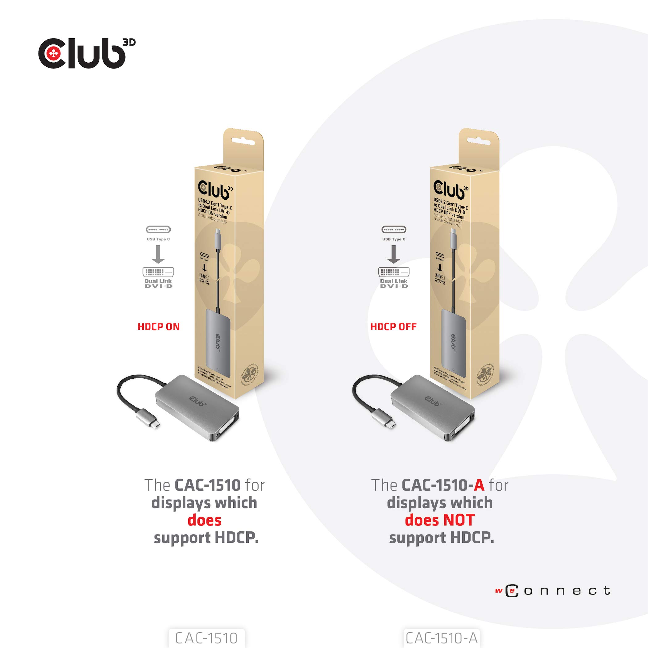Club 3D 3D Gen1 Type-C a Dual Link DVI-D HDCP off Version Adattatore Attivo S/B per Apple Cinema Displays, CAC-1510-A