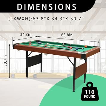 5.3 Foot Mini Pool Table with Accessories Foldable Pool Table, Portable Pool Table, Billiard Table,Indoor Multi Game Tables for Game Room, Family Game Night