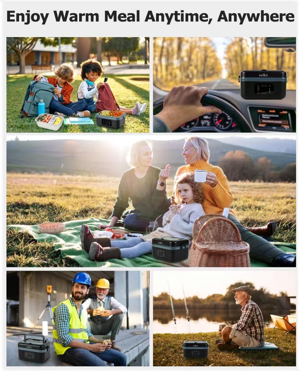 Electric Lunch Box For Adults(Men & Women),Heated Lunch Box Battery Powered With USB Charge port,Self Heating Coreless,Portable Food Warmer For meals on the go(1L Black) - Image 6