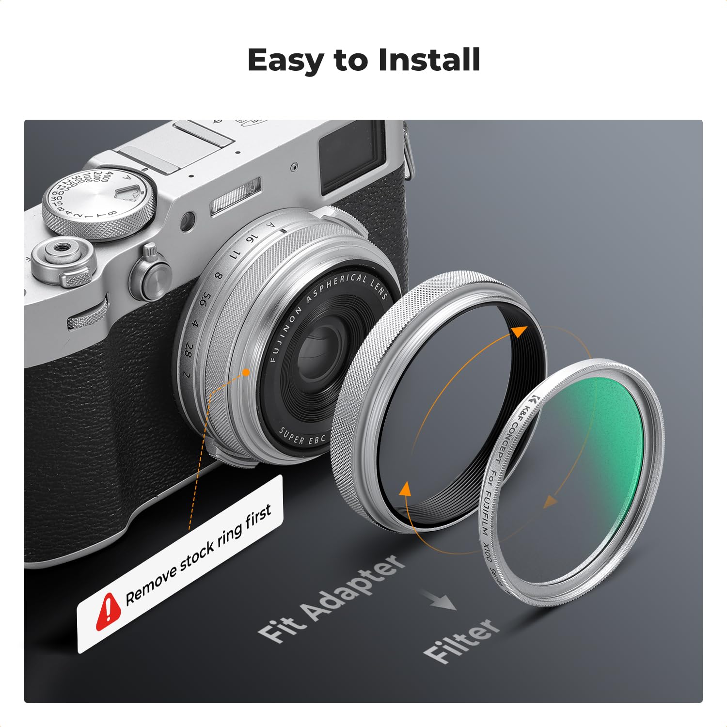 K&F CONCEPT Czarny filtr dyfuzyjny 1/4 kompatybilny z Fujifilm X100 Series, filtr obiektywu z miękkim blaskiem mgły, kompatybilny z Fuji X100F X100S X100T X100V X100VI srebrny (seria Nano-X)
