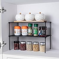 Vista 6 de Paquete de 2 organizadores de estantes de armario de cocina para gabinete, organizador de armario expandible y apilable, estante de almacenamiento