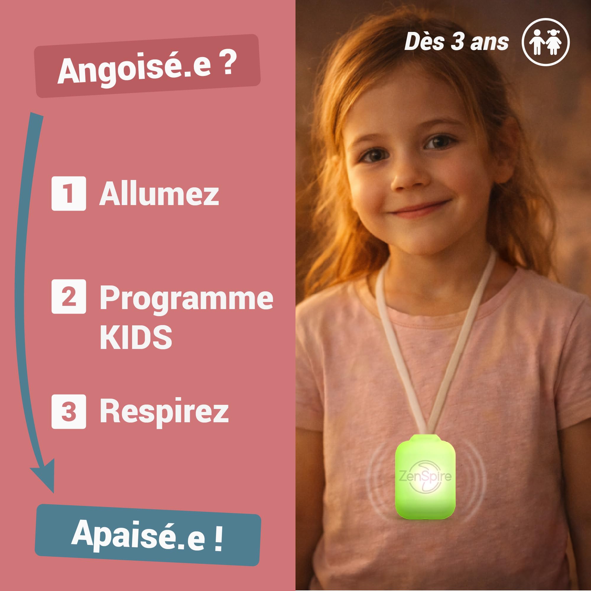ZenSpire Pocket Appareil Anti Stress portable Relaxation Meditation pour Dormir Adulte Aide Endormissement Sommeil Bien Etre 2 Fonctions Lumiere Zen Vibration Pack de 2