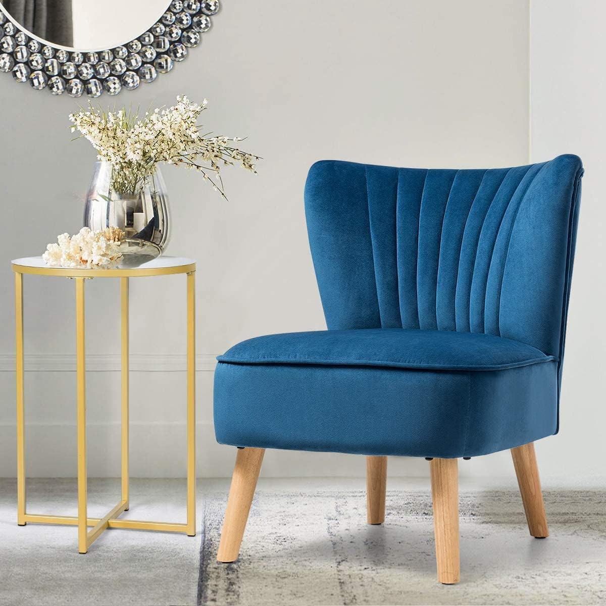 LUARANE Armless Velvet Accent Chair - Modern Leisure Chair with Curved Backrest