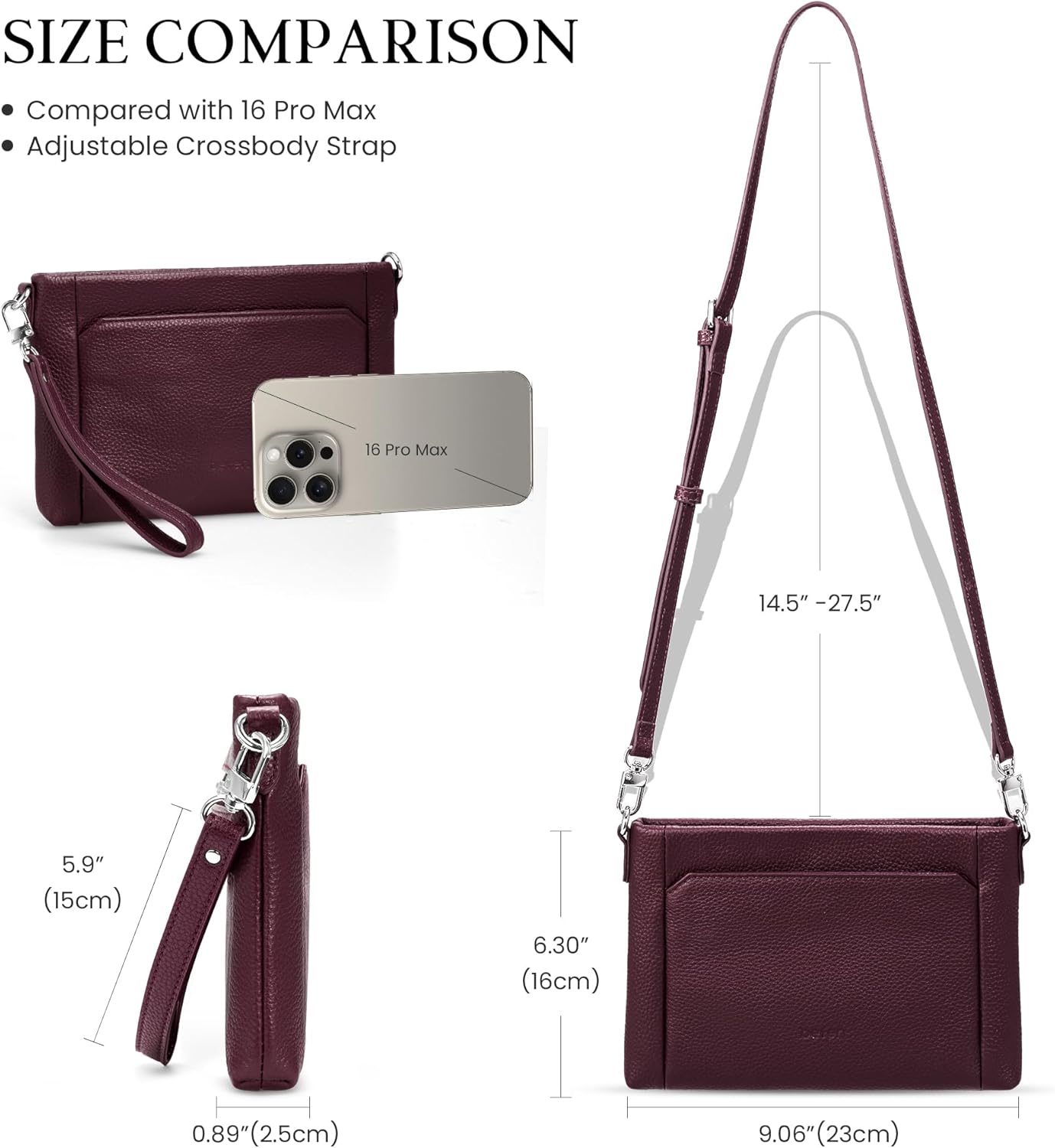 befen Genuine Leather Wristlet Wallet for Women Soft Leather Crossbody Bag Clutch Purse with RFID Small Shoulder Handbags - Image 7