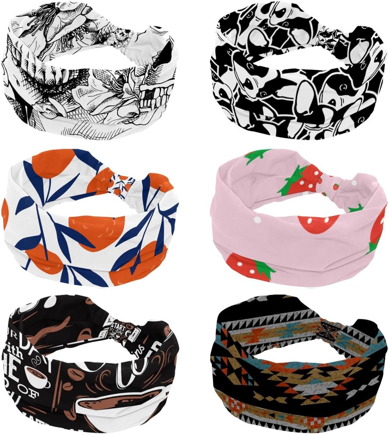 6 Pcs Stretchy Headbands for Women, Absorbed Sport Headband Soft Twist Knotted Headbands for Daily Life Yoga Workout, Dogs Collection Multi Animal