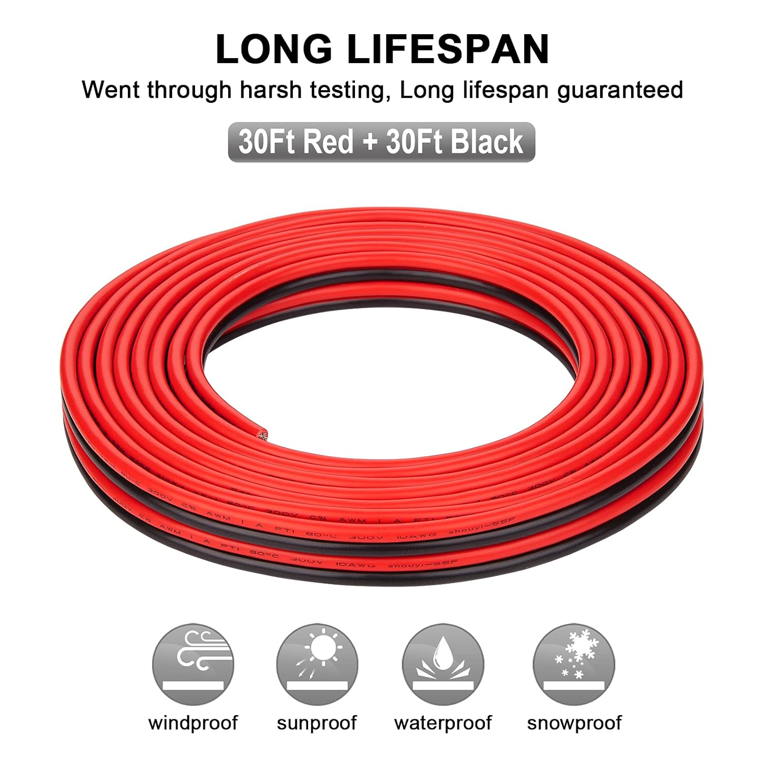 10 Gauge Wire - iGreely 30 FT 10/2 Gauge Tinned Copper Low Voltage Wire Electrical Wire Cable for Solar Panel Car Audio Automotive Trailer Marine Harness Wiring 10AWG 30Ft