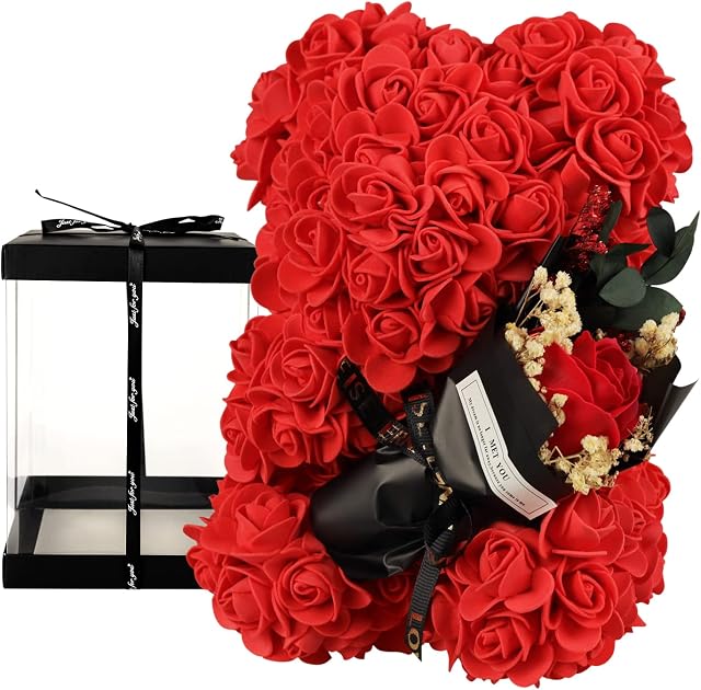 Valentines Gifts for Her, Rose Bear, Teddy flower Bear with Rose Bouquet, Valentine'S Gifts for Wife/Mom/ Girlfriend/Daughter, Mother's Day, Anniversary Birthday Gifts for Women