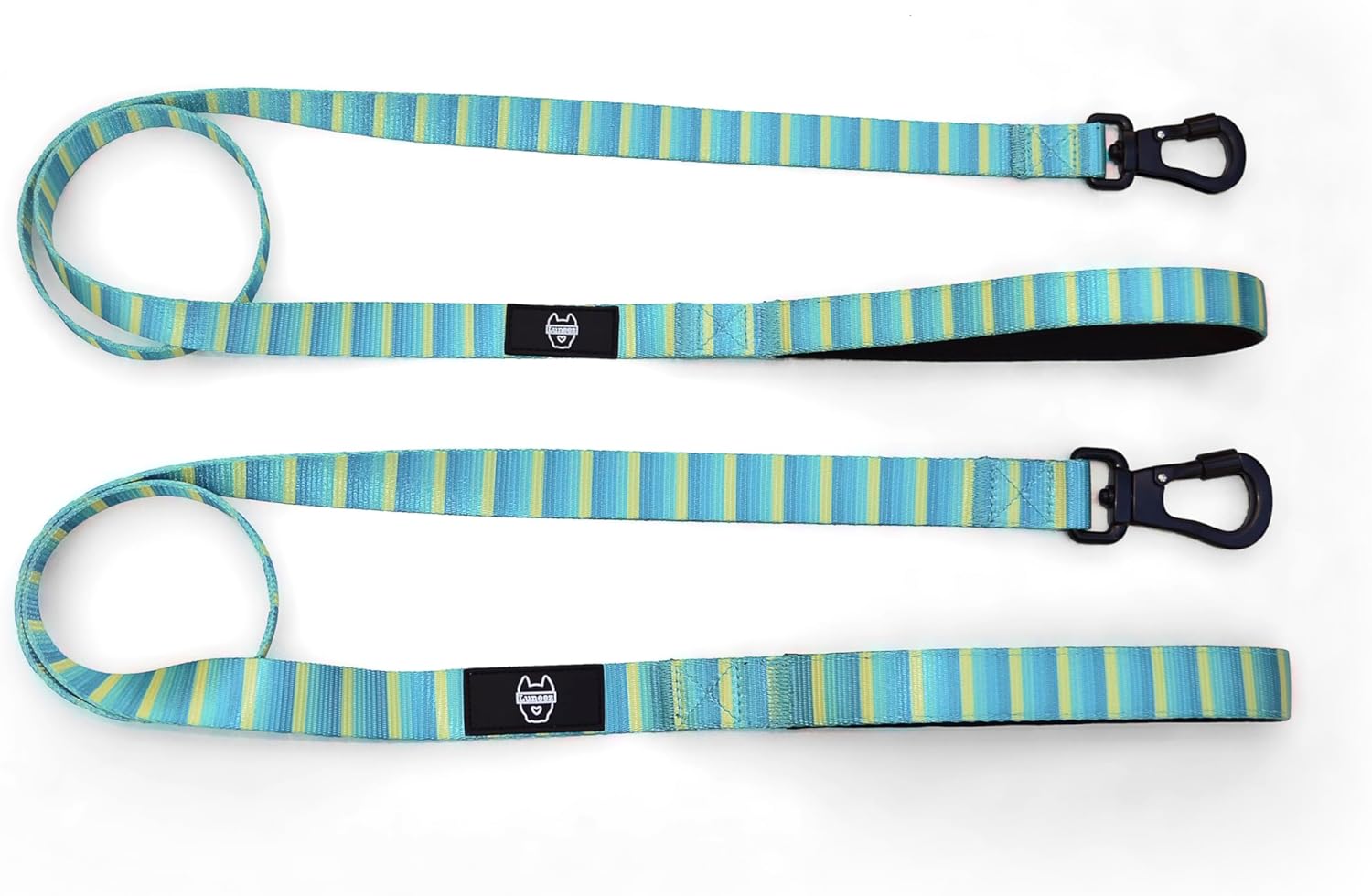 Dog Leash, Blue and Yellow Striped Pattern, Nylon, 48 x 0.8 Inches, Small/Medium Breed, Hook and Loop Closure