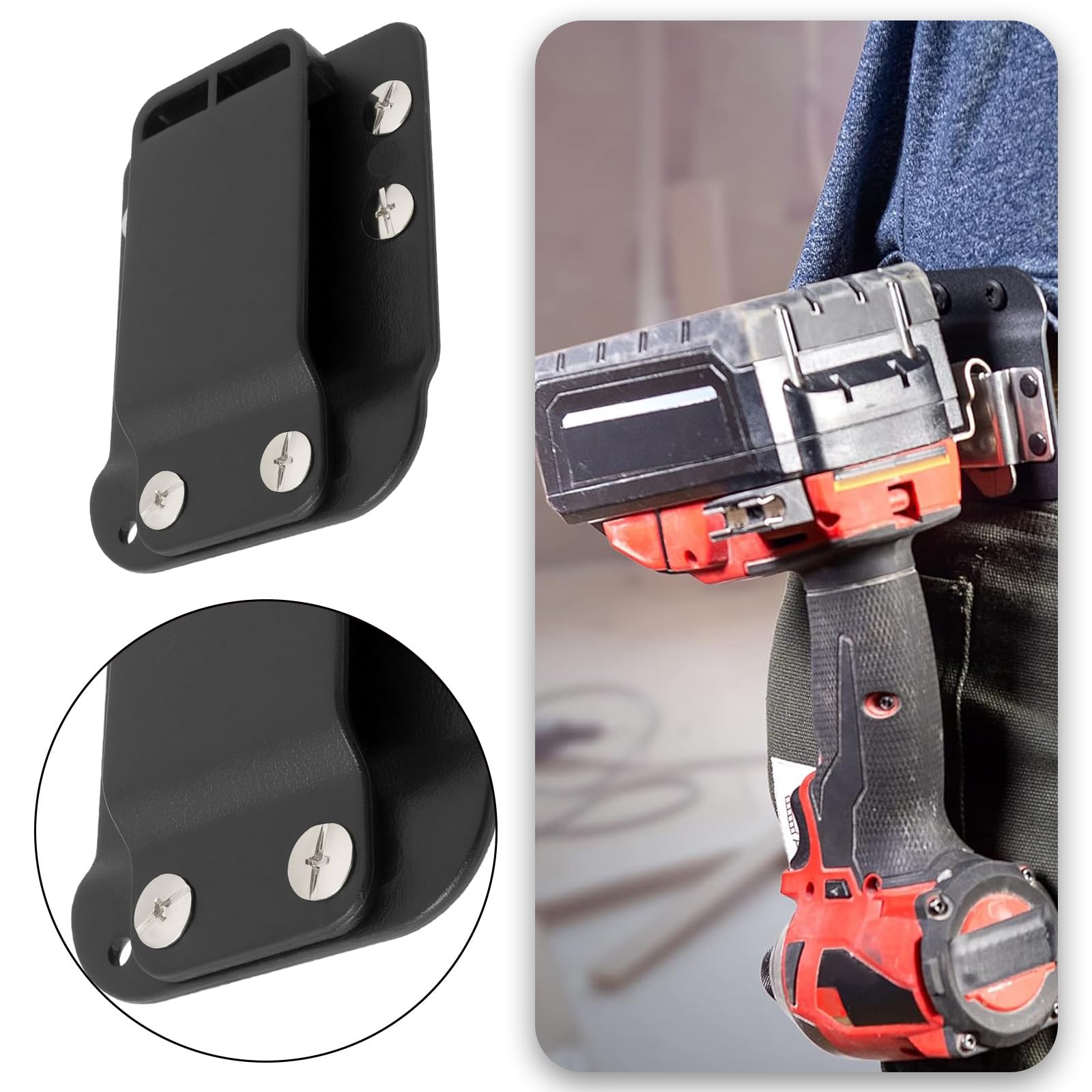 Briny River 1Pc Drill Holster Tape Measure Holder Drill Belt Holder Stainless Steel Tape Measure Clip for Cordless Drill Impact Nailer 8.4x6.6x2.3cm - Image 2