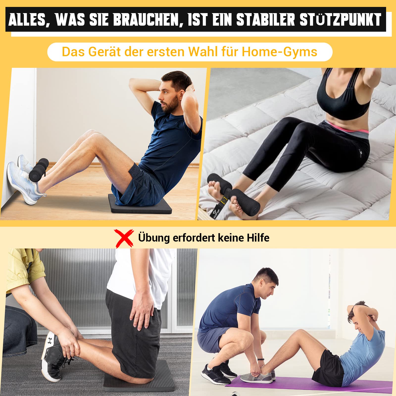 COFOF Nordic Hamstring Curl Strap, Geeignet für Bein, Bauch, und Rückentraining, Tragbares, Sportfitnesszubehör, kann große Trainingsgeräte ersetzen, ausgestattet mit Fitness Knieschonern(Schwarz