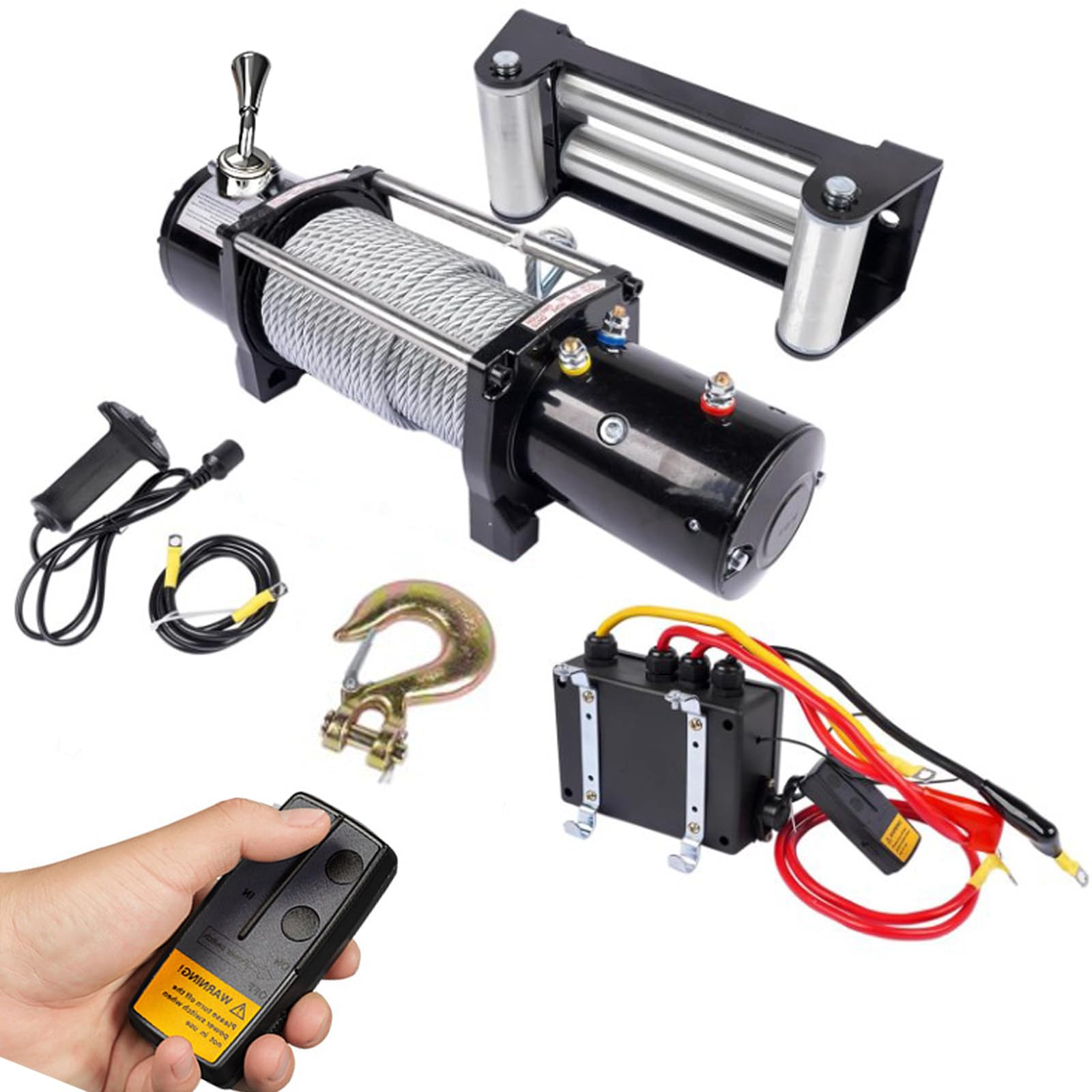 DOZPAL 3000/3500/4000/4500/6000LBS Steel Cable Winch - 12V/24V Waterproof Electric Winch with Wireless/Hand Remote Controller for SUV, Truck & Trailer 3500LBS