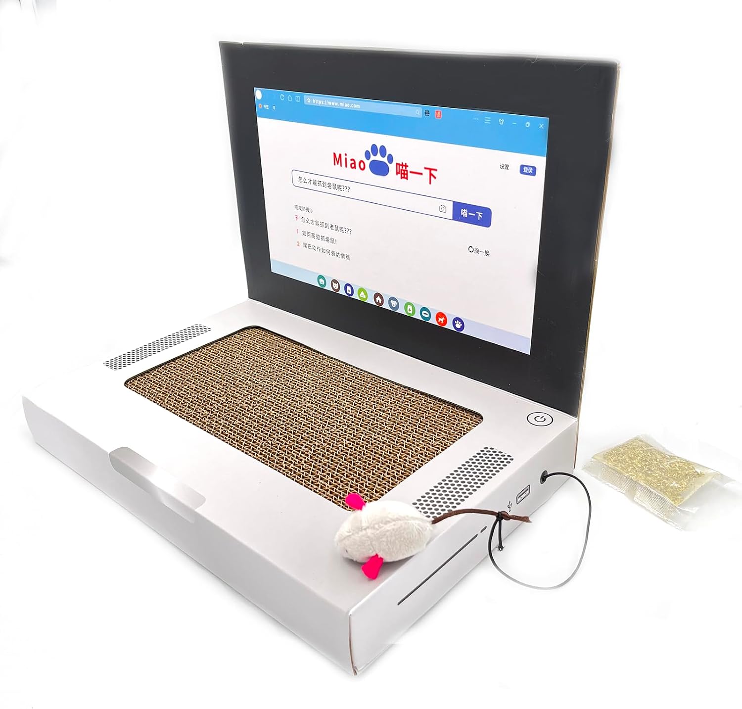 review Laptop Scratcher Cat Toy, 2-in-1 Laptop Scratcher Cat Toy with Fluffy 'Mouse' Interactive Toys, Kitten Toys & Cat Scratch, Kitty Interactive Computer Scratching Board Toy with 1Bag Catnip