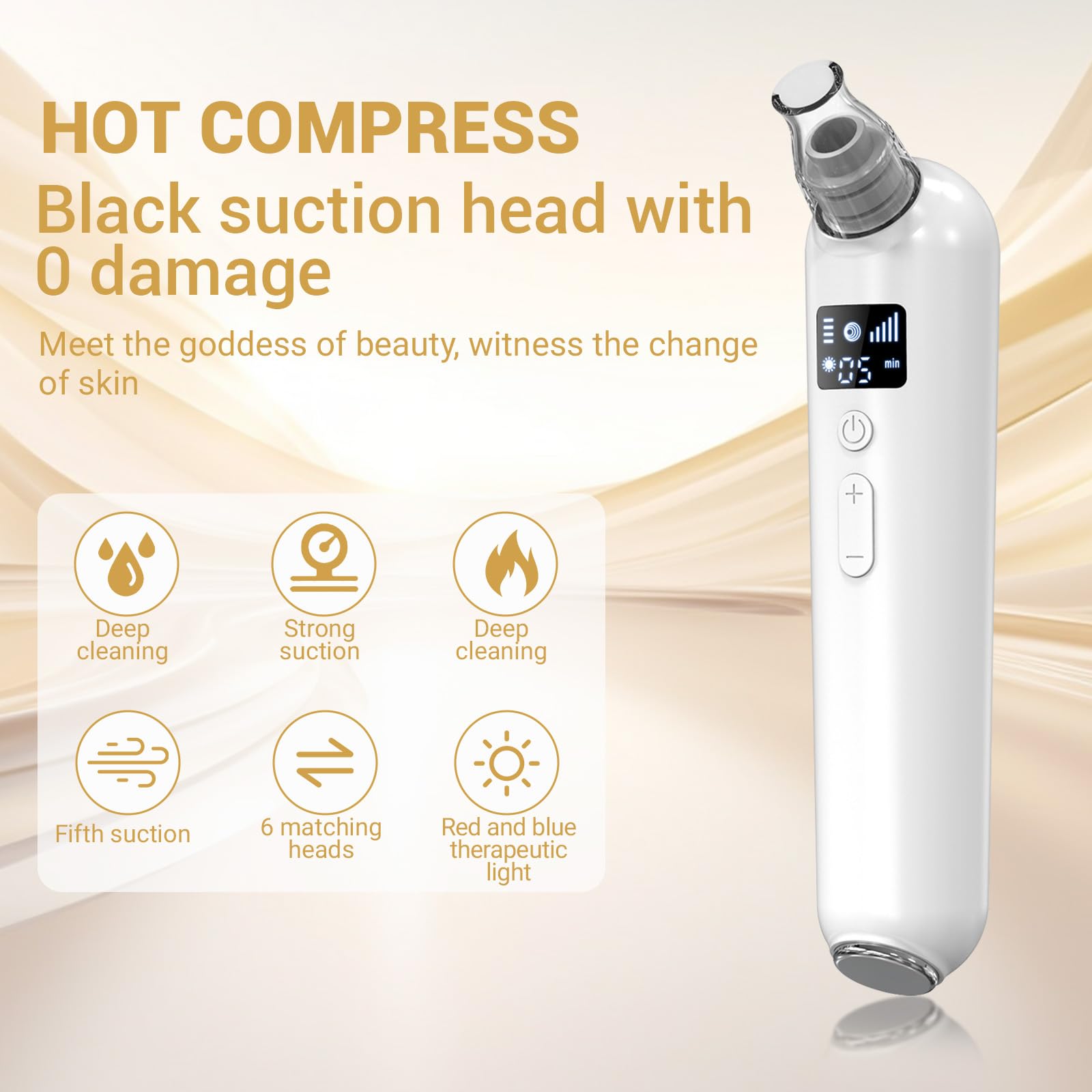 UCAMP Aspirateur Point Noir Extracteur Comédons, 5 Modes Anti-Acné | 6 Embouts, 5 Modes 45-60 kPa, Anti Points Noirs et Boutons, Nettoie Pores en Profondeur, Convient Peaux Sensibles à Grasses
