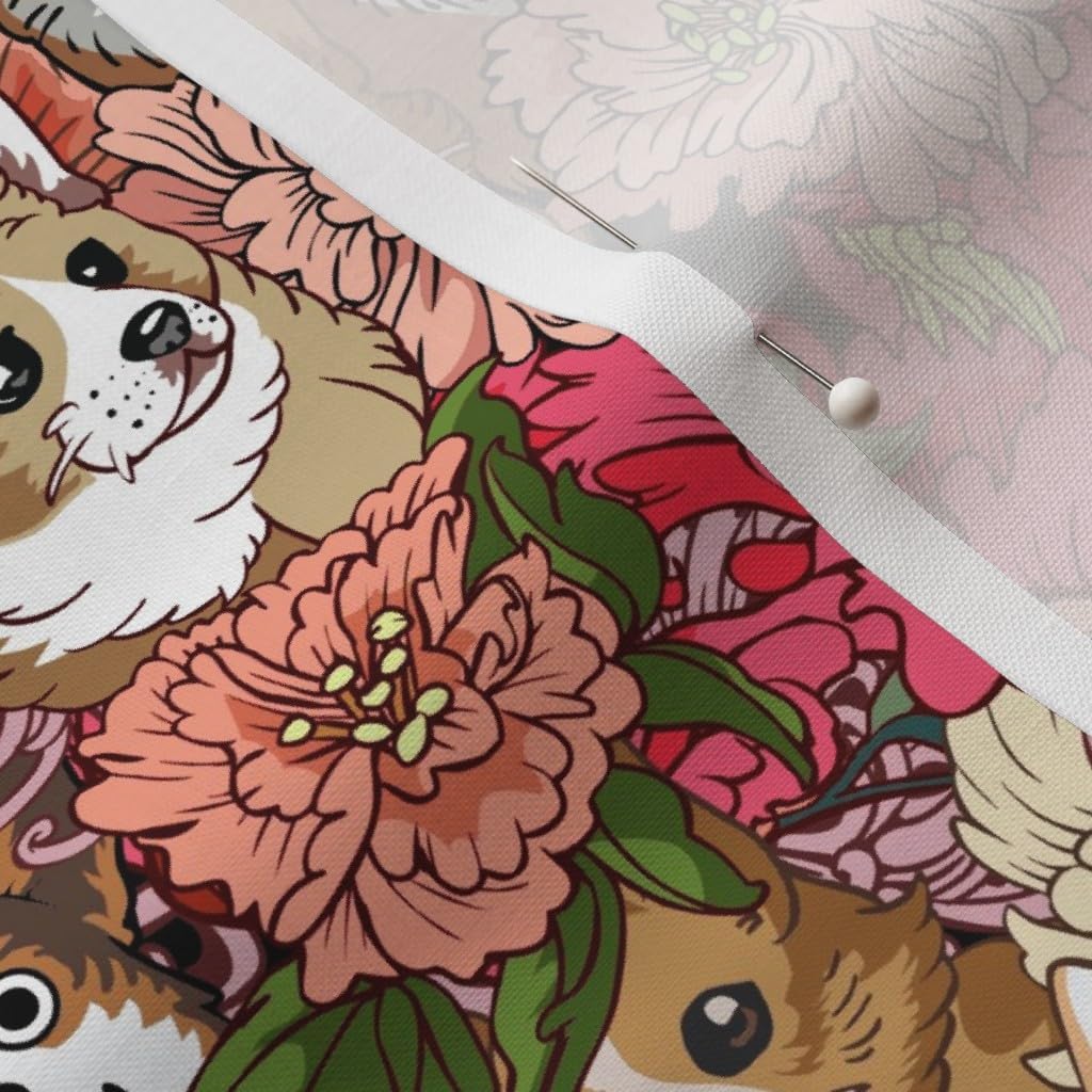 Spoonflower Fabric - Corgis in Flowers Novelty Dog Lover Printed on Petal Signature Cotton Fabric by The Yard - Sewing Quilting Apparel Crafts Decor