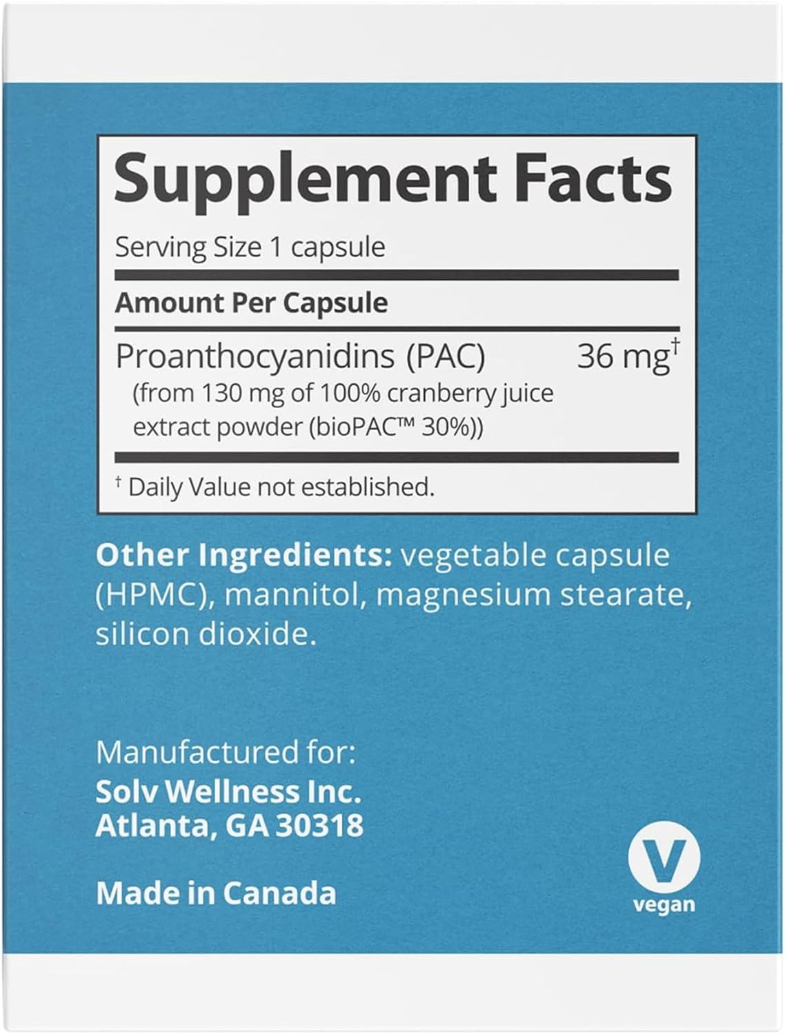 Solv Wellness GennaMD - Maximum UTI Defense - 36 mg Soluble PAC from 100% Cranberry Juice Extract - Highest PAC Concentration in a Small, Easy-to-Swallow Capsule - 30 Capsules
