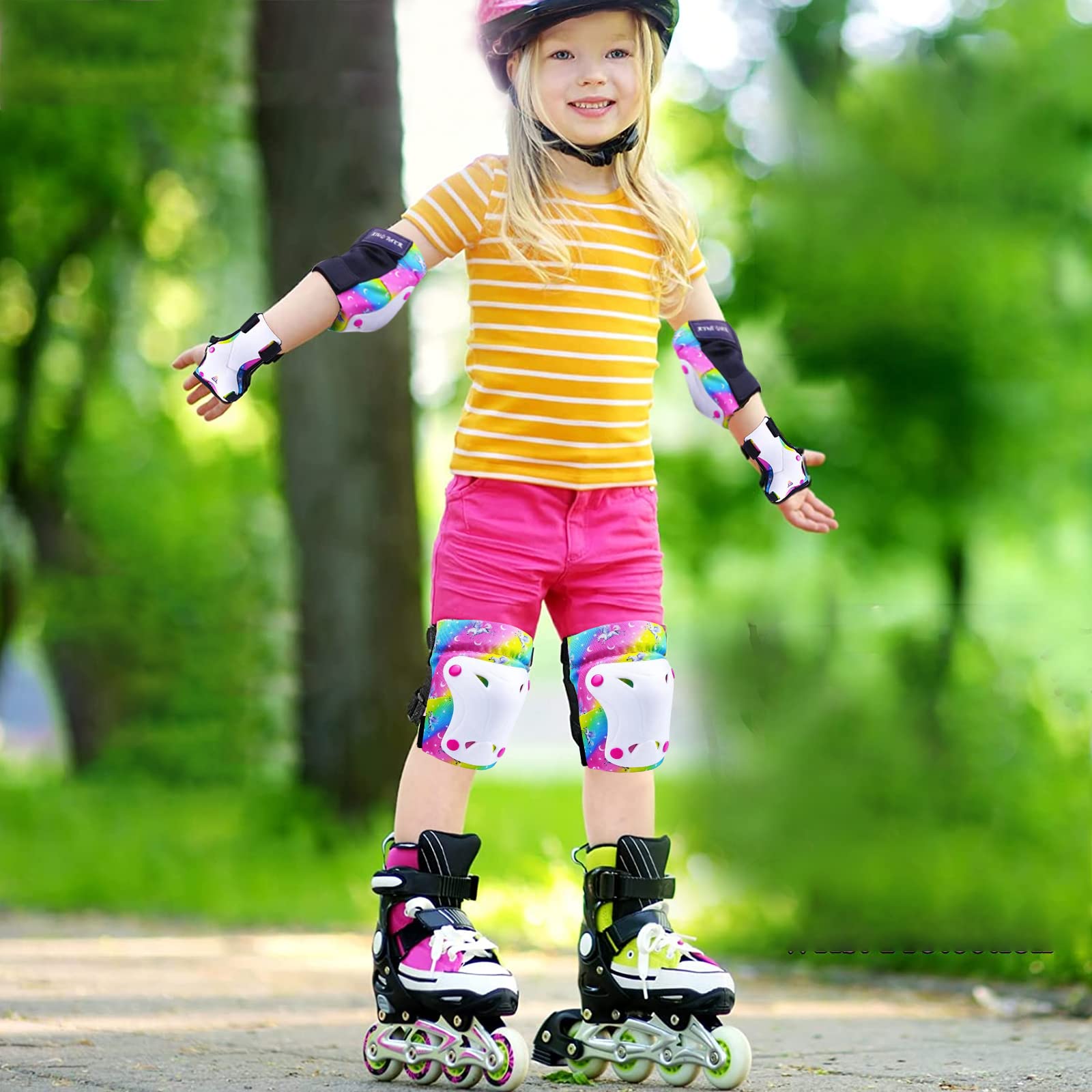 Protezioni pattini bambina Ginocchiere bambini,Set di Protezioni per Pattini [Set di 6] per Bambini di 3-7 anni,Ginocchiere per Pattini Skateboard Bambini