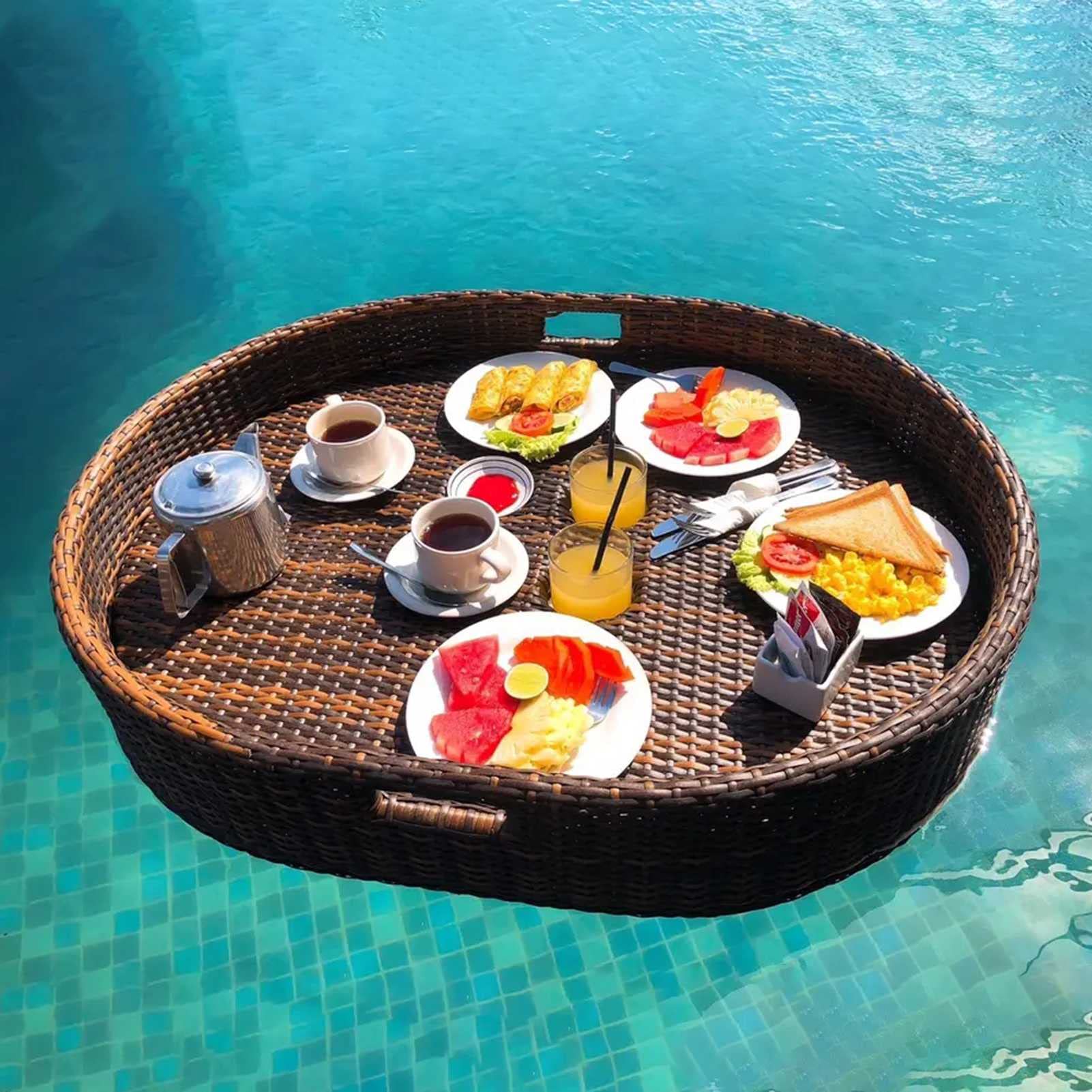 Schwimmendes Tablett Mit 5 Getränkehaltern - Pool Tablett Für Strand Und Whirlpool