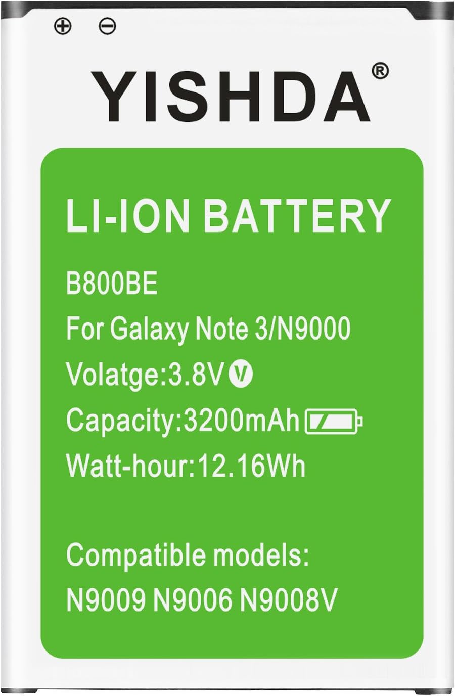 Galaxy Note 3 Battery, YISHDA 3200mAh Li-ion Replacement EB-B800BE Battery Compatible with Samsung Galaxy Note 3 N9000 N9005 N900A N900 N9002 | Galaxy Note 3 Spare Battery