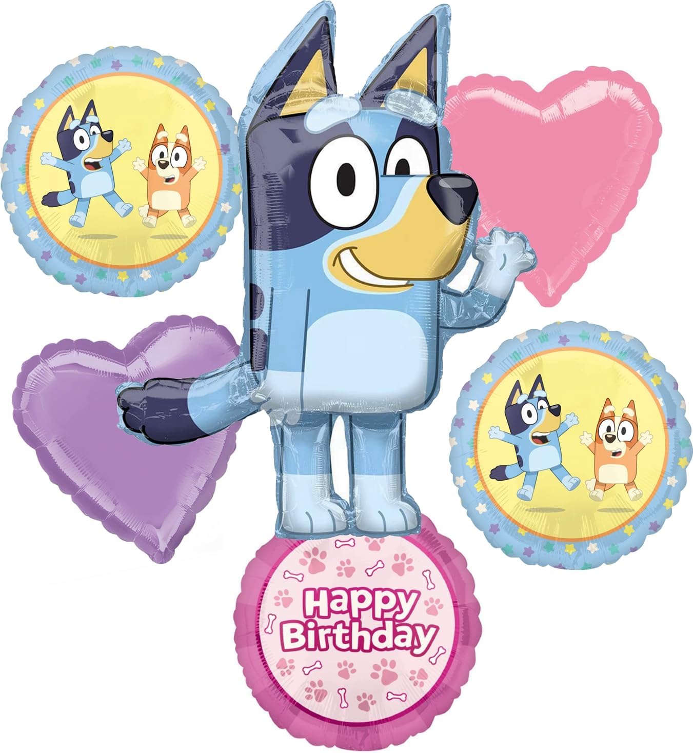 Bluey and Bingo Girl Birthday Party Supplies Foil Balloon Bouquet Decorations 6pc