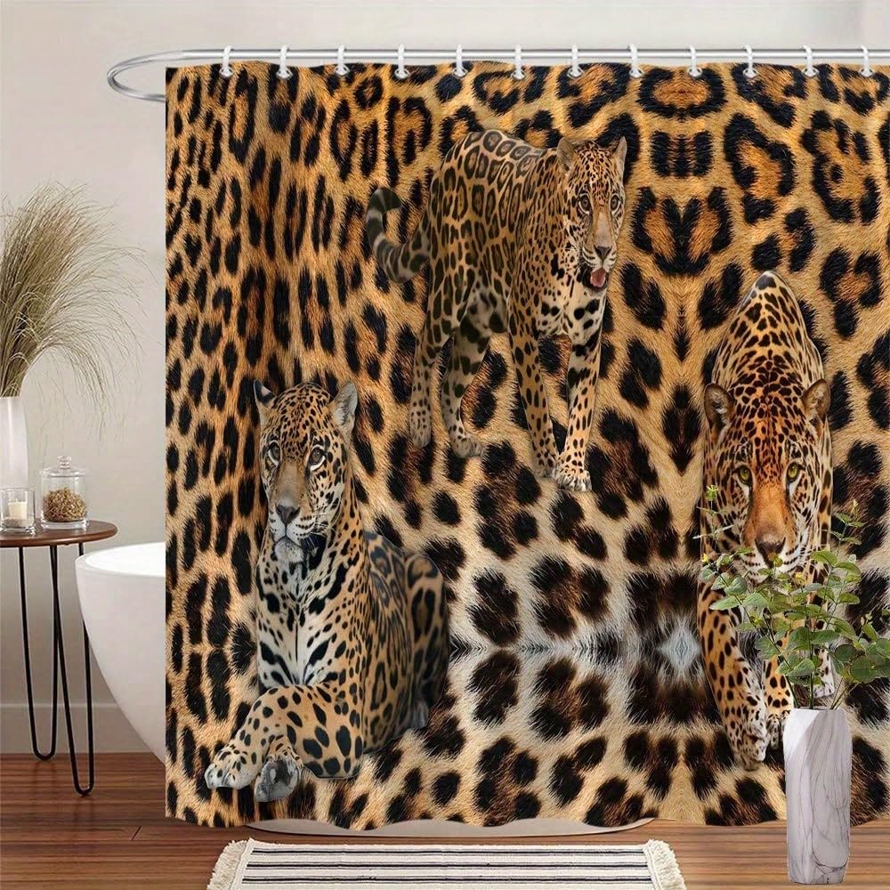 GLKSDLPO Jungle Shower Curtain - Black Spots Leopard & Golden Fleck Print, Bathroom Decor(120x180cm/47x71in(WxH)