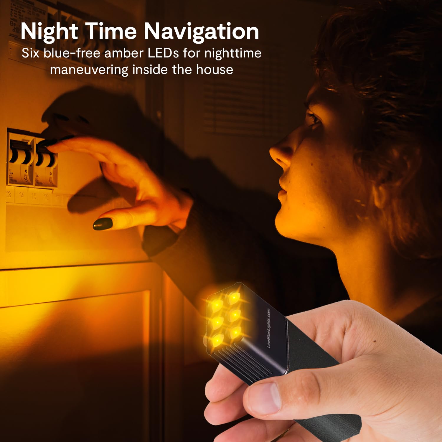 LowBlueLights Mini Amber Flashlight, 9V-Battery, Blue Light