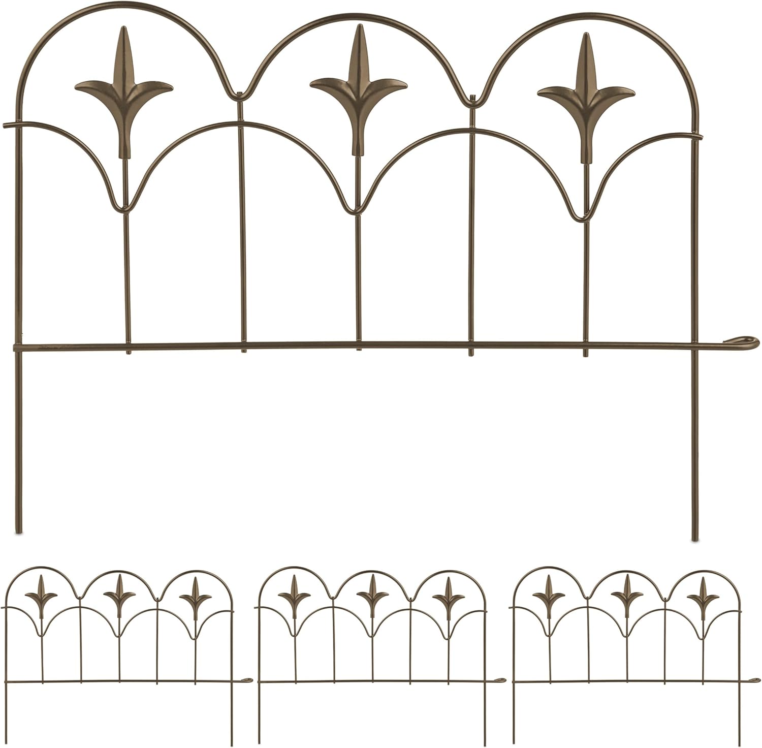 Relaxdays Flower Bed Edging, Set of 4, Metal, H x W: 28 x 38.5 cm, Flower Bed Border for Garden, Decorative Fence for Plugging, Bronze