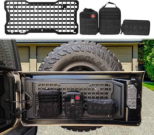 Kit organizador de carga para puerta trasera, panel Molle, placa de metal de almacenamiento interior con 3 bolsas de almacenamiento para Jeep