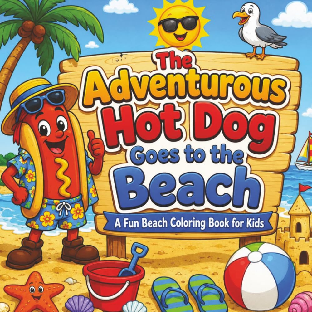 The Adventurous Hot Dog Goes to the Beach: Beach Coloring Book for Kids Ages 4-8 with Ocean Animals, Sandcastles, and Summer Fun