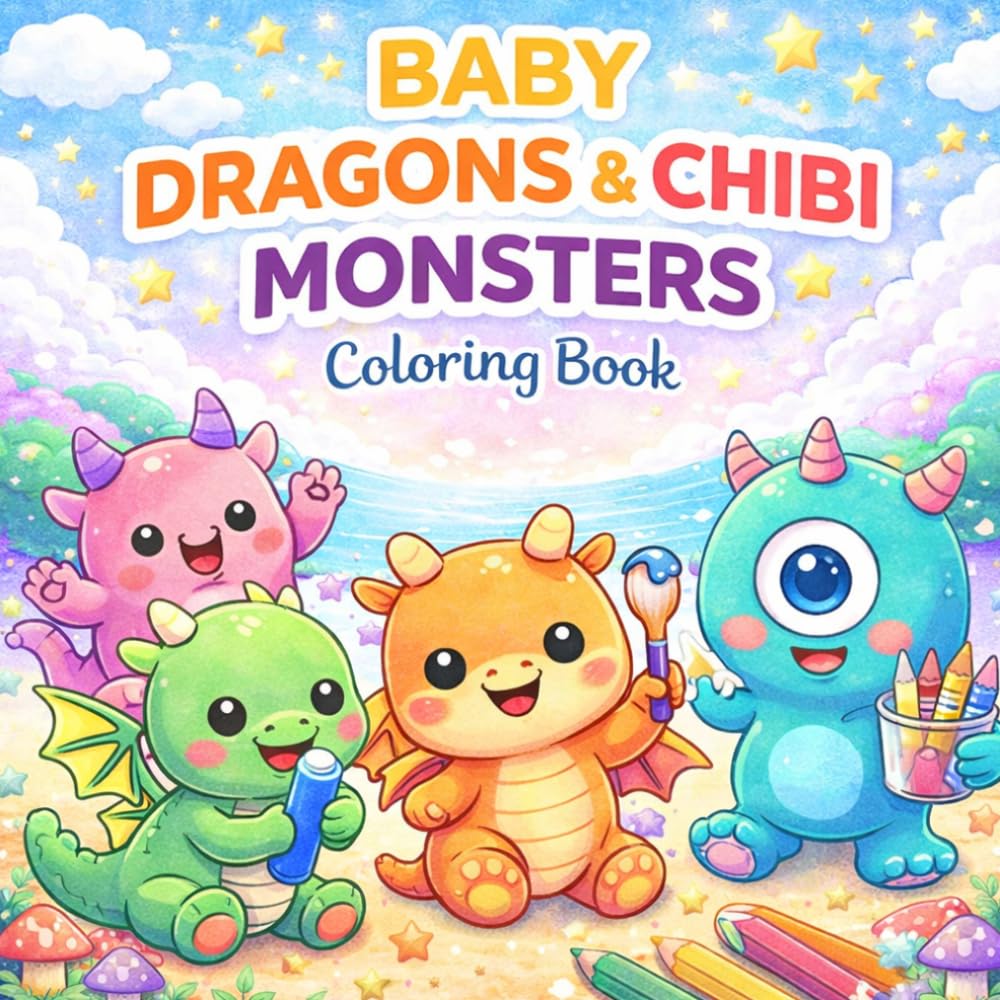 Baby Dragons, Chibi Monsters Coloring Book: Cute and Easy Bold Line Designs with Adorable Baby Dragons and Chibi Monsters for Kids, Ages 4-12