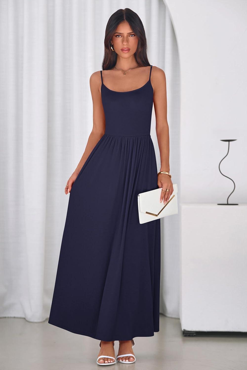 PRETTYGARDEN Womens Spaghetti Strap Maxi Dresses Sleeveless Summer Dress Long Casual Knit Flowy Beach Sundresses with Pockets - Image 4