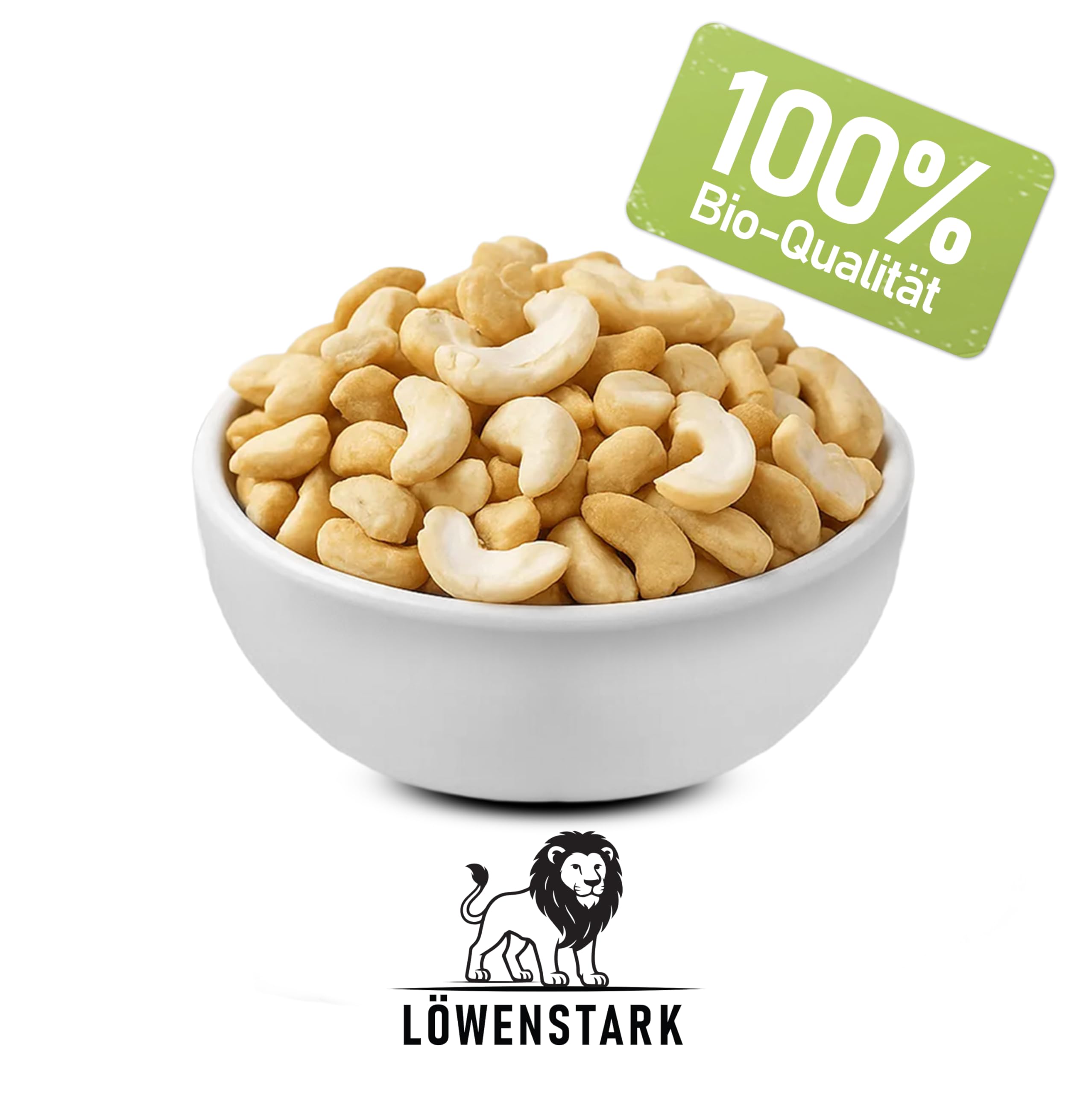 Löwenstark - BIO-Cashew-Stücke 1 kg, mild-nussiger Bio Cashewbruch, Cashewkerne perfekt zum Kochen, Backen oder für Müslis, Salate & Desserts, vegane Cashewnüsse