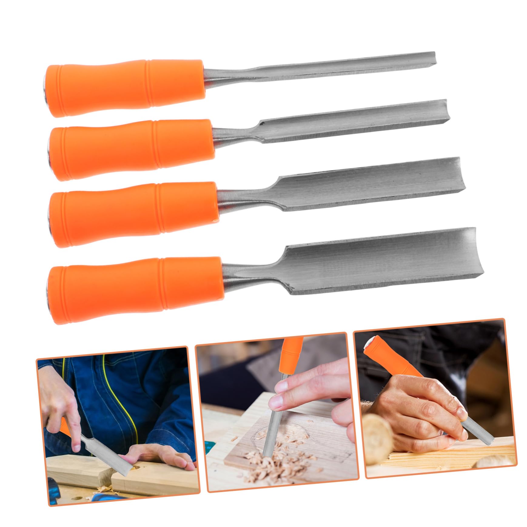 Cincel para Tallar Madera Juego de 4 Piezas de Acero | Juego de Formones para Madera, Espátula Plana Incluida, Agarre Cómodo y Diseño Ergonómico, para Taller de Talla en Madera
