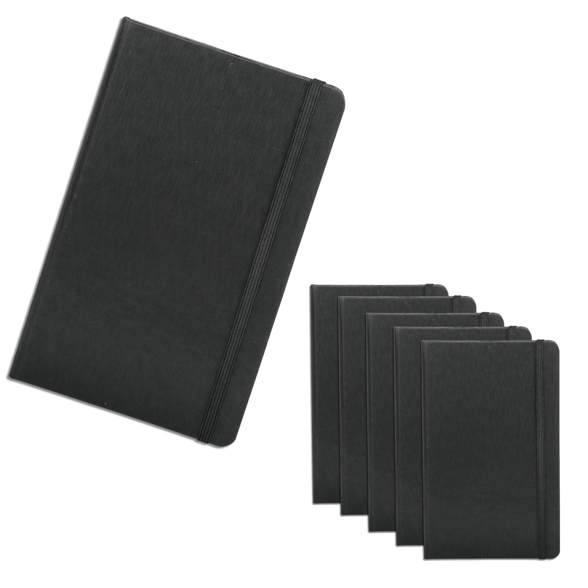 DISCOUNT PROMOS Hardcover Notebook Journals with Elastic Colored Band Set of 6, Bulk Pack - Perfect for School, Office, Home - Black