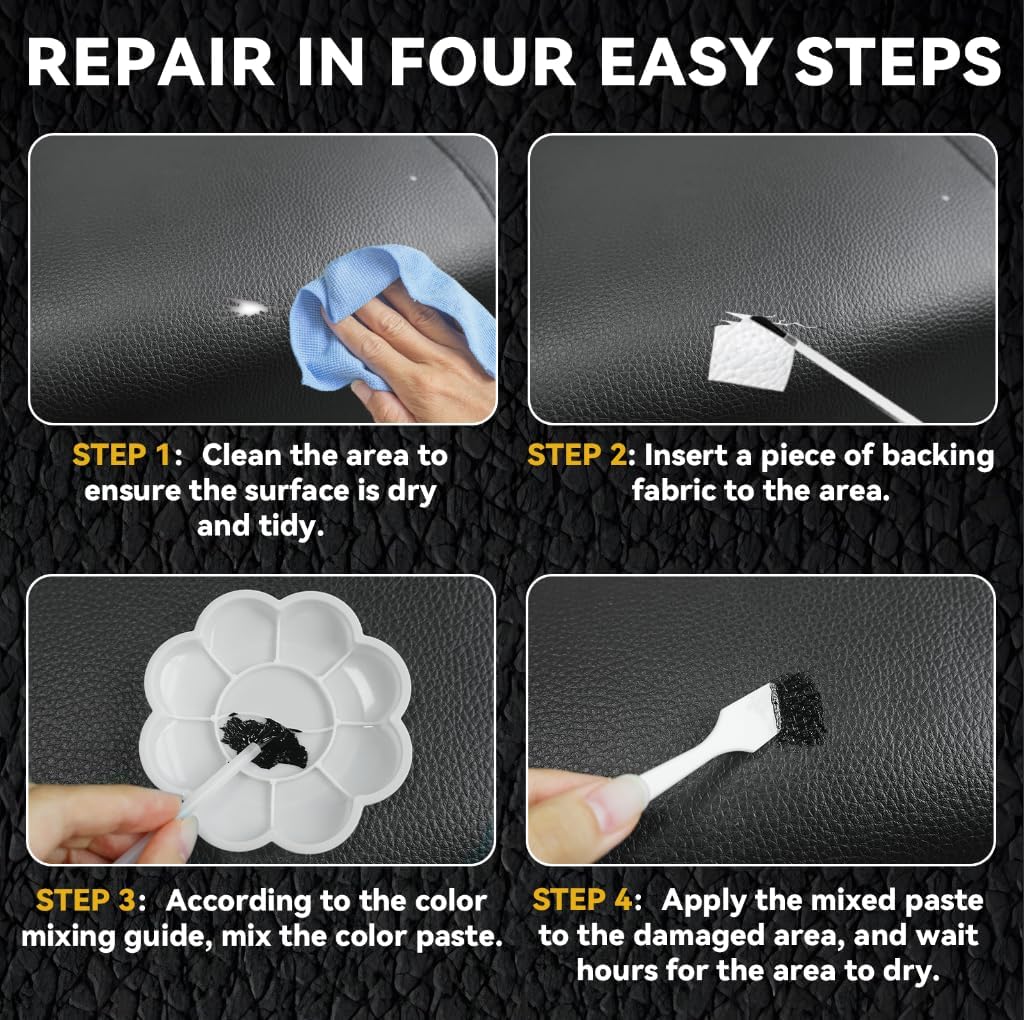 Black Leather Repair Kit for Furniture, Leather Seat Repair Kit for Cars, Easily Restore Car Interior, Sofa, Purse and Jacket, Restore Any Material with Super Easy Instructions - Image 5