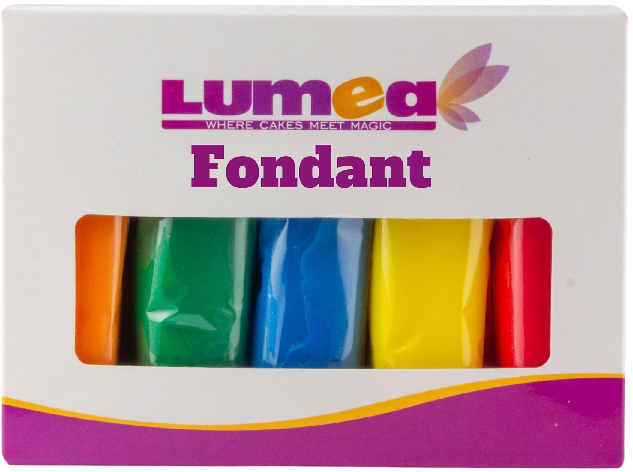 Fondant Icing Multipack, 5 Colours, 100g (3.5oz) rolling fondant per colour, for decorating cakes and cupcakes in Orange, Dark Green, Dark Blue, Yellow and Red (Essentials)