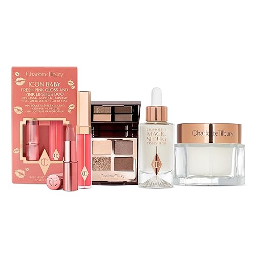 Charlotte Tilbury Crema hidratante facial mágica (1.08 onzas líquidas) + suero mágico para la cara elixir de cristal (1.08 onzas líquidas) + paleta