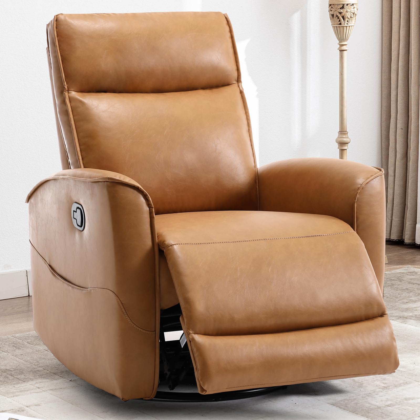 canmov leather recliner chair, swivel rocker recliner chair, 360°swivel nursery glider recliner, manual recliner for small spaces,living room,bedroom,brown(missing right side)