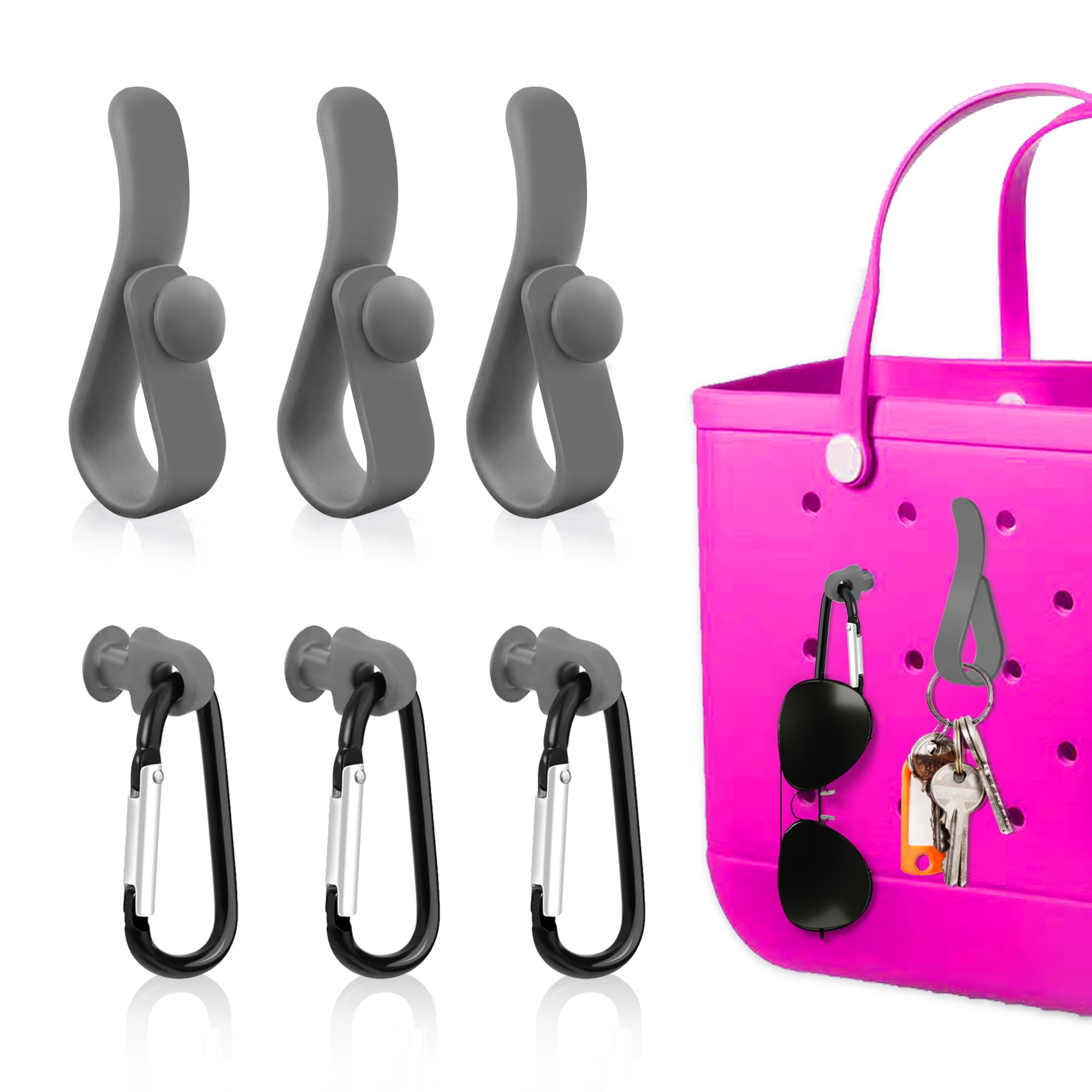 BestStone 6Pcs Accessories Inserts Hooks for Bogg Bag, Carabiner Keychain, Key Holder Charms Compatible with Bogg Bags, Beach Bag Organizer