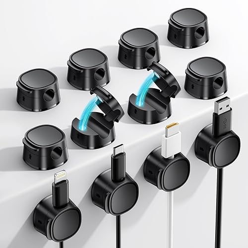 FlyCoco - Paquete de 12 clips magnéticos para organizar cables, organizador de cables para escritorio, cable de carga de teléfono [suave ajustable],