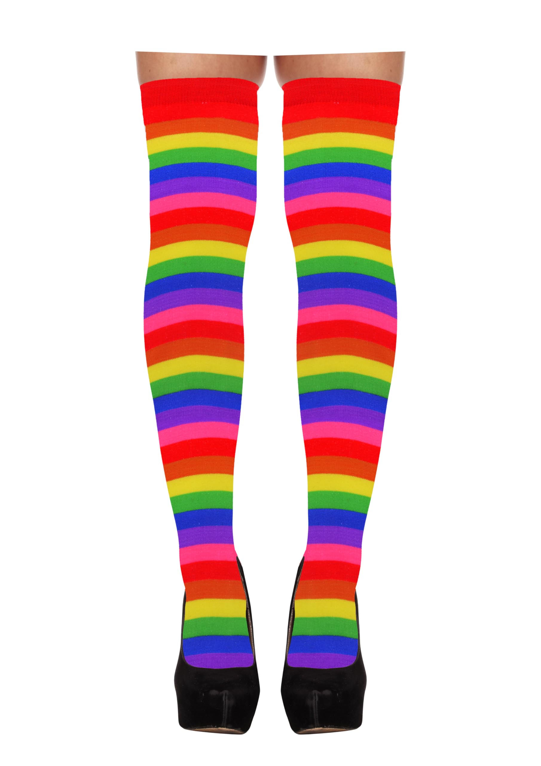 HENBRANDT Pride Rainbow Hold-Up Stockings - Premium LGBTQ+ Festival Celebration Wear Vibrant Multicolour Stripes Adults Costume Accessory Party