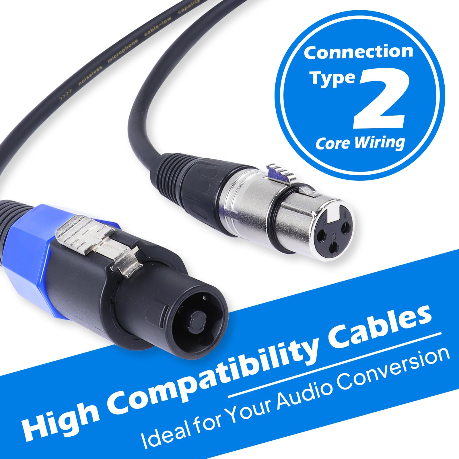 Speakon auf XLR-Kabel, SpeakON-Stecker auf 3-polige XLR-Buchse, Mikrofonkabel, NL4FC Twist-Lock-Stecker auf XLRF-Lautsprecherverlängerungskabel für PA, Verstärker, Bühnenmonitor, 2 Stück