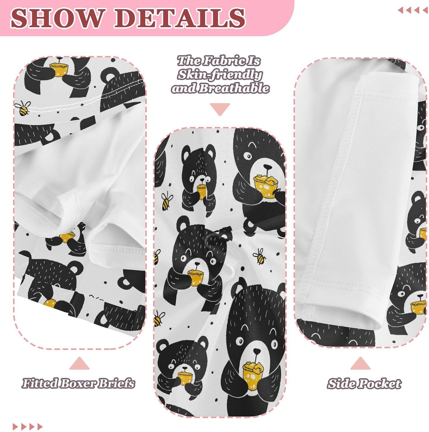 visesunny Black Bear Bee Funny Girl's Golf Skirt Athletic Tennis Skort Sport Activewear with Double Layer Pockets