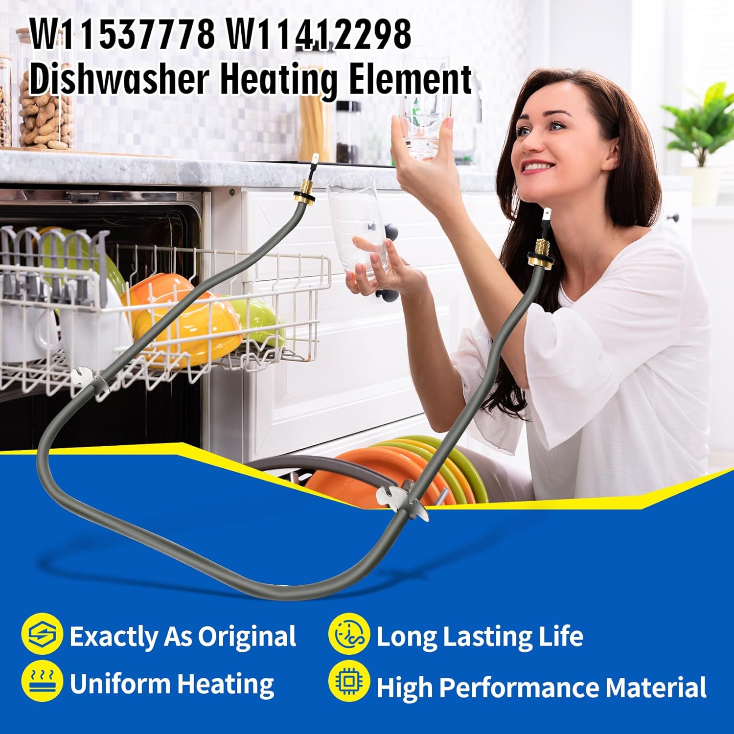 W11537778 Dishwasher Heating Element Replacement Compatible with Whirlpool WDPA70SAMZ1 WDT750SAKW3 KDFE104KBL0, W11412298 Dishwasher Element Assembly Replace W11536143 W11536777 W11537777 W11047695