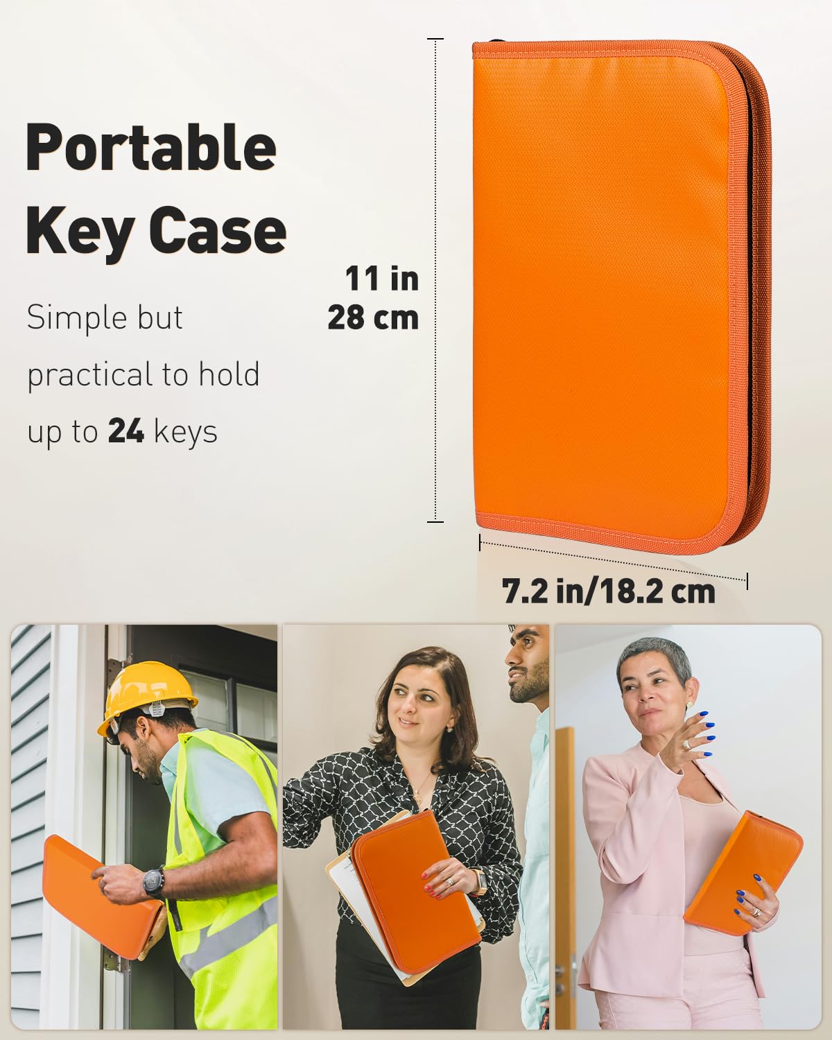 Uniclife Étui de rangement étanche et ignifuge orange avec 24 crochets et étiquettes pour bureaux, agences immobilières, hôtels et gestion locative