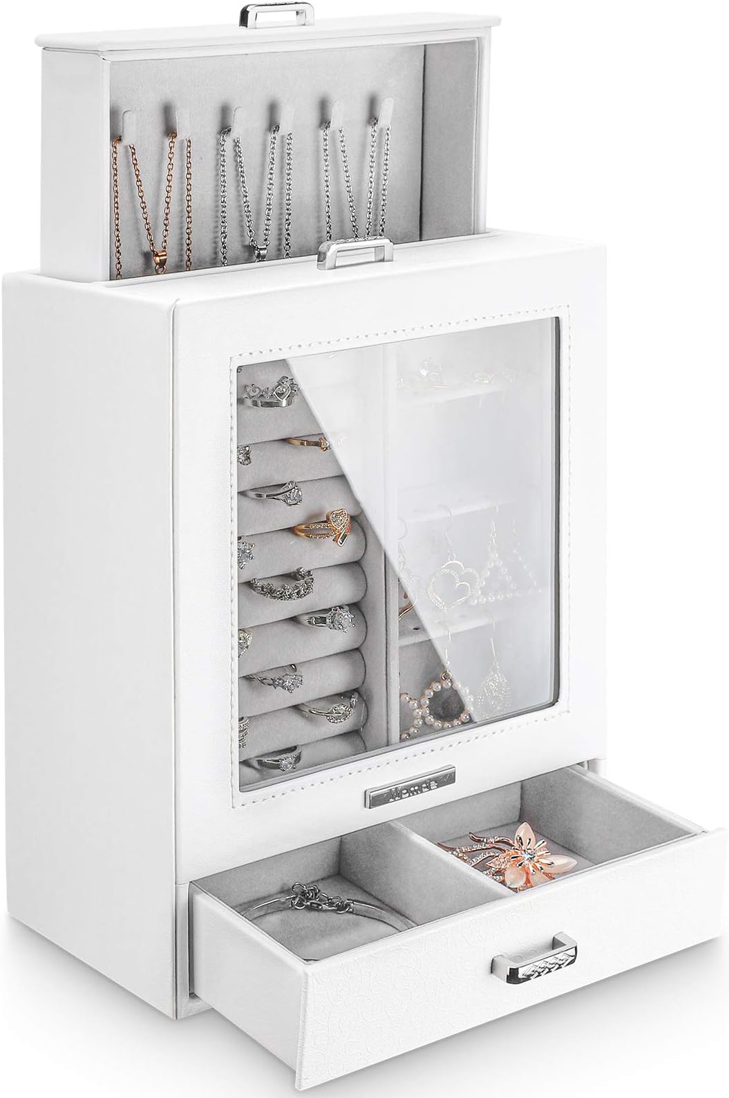 Homde Jewelry Organizer Girls Women Jewelry Box for Necklaces Rings Earrings Gift Jewelry Storage Case Porcelain Pattern Series (White)