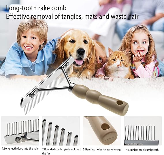Köpekler için Astar Tırmığı, Bakım Fırçası Seti, Uzun Diş Astarı Köpek Tırmığı + Pire Tarağı, Deshedding Aracı Güzellik Çelik Tarağı Golden Retriever Husky Alman Çoban Köpeği Uzun Tüylü Kedi